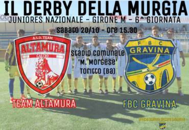 Juniores, sabato c’è il Derby della Murgia!